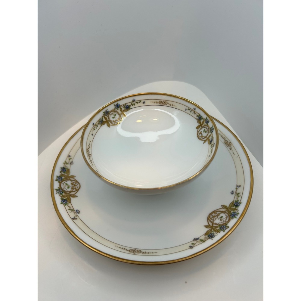 Hand Painted Nippon Chip/Dip Bowl w/Attached Plate Gold Moriage Floral‎ Vintage